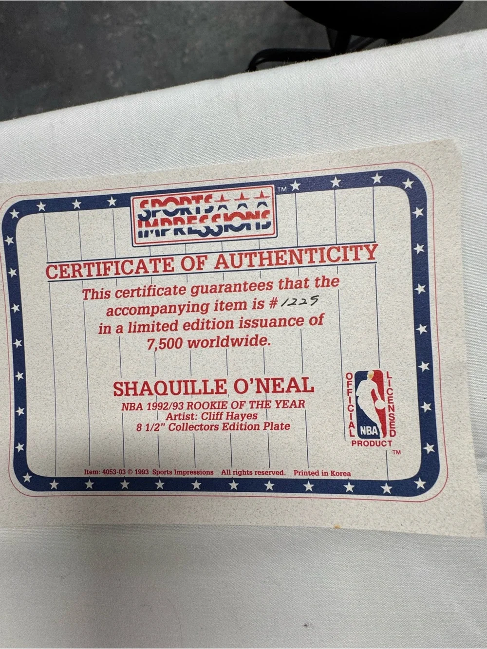 Sports impression Shaquille O’Neal NBA rookie of the year 1992/93 commemorative